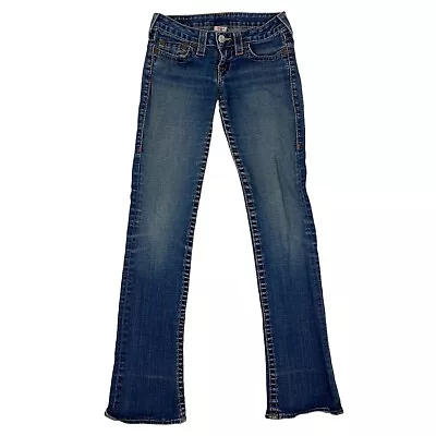 True Religion Gina/Trisha Flare Leg Denim Blue Jeans Sz 26 Low Rise Stretch • $32.49