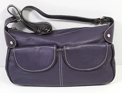 Maxx New York Leather Handbag Shoulder Bag Purse  - Deep Purple -Pebbled Leather • $20