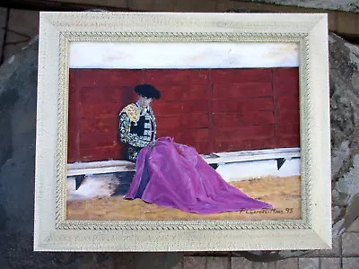 Vintage Original Spanish Cuervas Mons Painting In Wood Bull Killer Bullfighter • $165