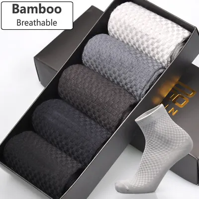 5 Pairs Men Bamboo Fiber Socks Business Anti-Bacterial Breatheable Dress Socks • $12.98