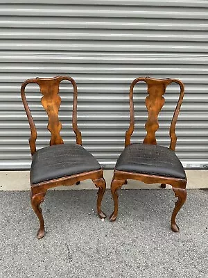 Set Of 2 Traditional Antique Dining Chair Oak Wood Brown Indoor Furniture • $349.99