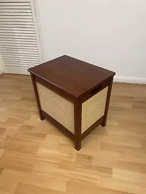 Vintage Solid Oak Wood Ottoman Storage Box Side Table With Viennese Mesh Design • £85