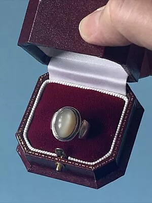 Vintage STERLING SILVER Cabochon Beige MOONSTONE Statement Ring Full Hallmark • $67.82