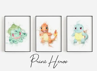 Pokémon Gaming Wall Art Prints Set Of 3 Charmander / Squirtle / Pikachu    • £9.99