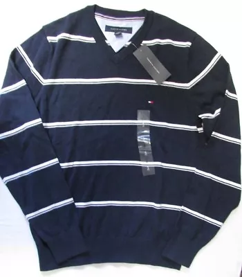 NWT Tommy Hilfiger V-Neck Sweater Pullover Navy Striped Size S • $29.95