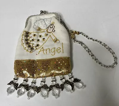 Vintage Angel Wedding Purse Coin Purse Beaded Tassels 6” • $11.09