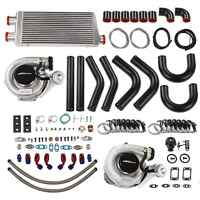 Twin Turbo Intercooler+Piping BOV Oil Line Kit T3 T04E Universal Turbocharger • $588.87