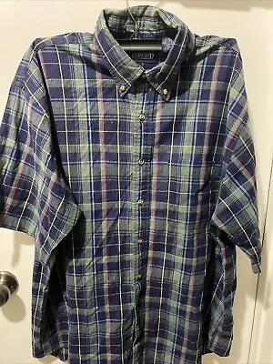 LANDS’ END SHORT SLEEVE MADRAS PLAID MENS SIZE L 16-16 1/2 Short Sleeve Green • $12