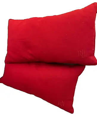 Ralph Lauren Dark Red Heavy Cotton Down Filled Throw Pillow RLL Monogram 26 X14  • $43.69
