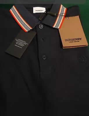 Men  Burberry Polo Large Size In Black And Navy Blue • $194