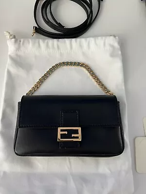 Fendi Micro Baguette Black Leather Crossbody/ Wristlet • $450