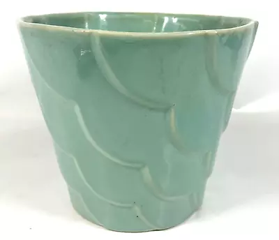 Alamo Pottery Ceramic Flower Pot Seafoam Green Scalloped 1940s Art Deco 7  Plant • $42.99