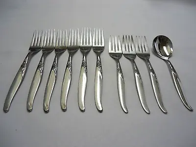 WM A ROGERS PREMIER LA ROSE ONEIDA LTD STAINLESS FLATWARE 10-pieces • $35