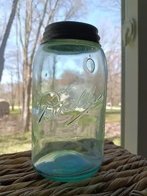 Vintage Ball Quart Canning Jars W/ Zinc Lid - RARE AQUA BLUE • $25