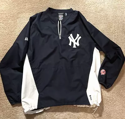 New York Yankees Jacket Mens L Blue MLB Majestic Windbreaker Pullover Cool Base • $29.99