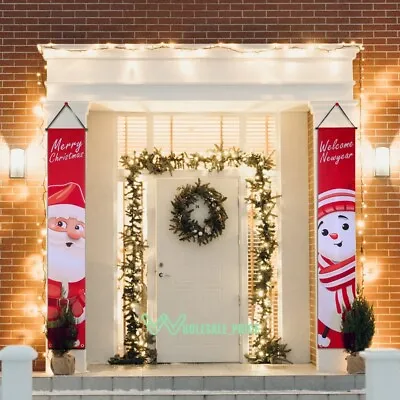Merry Christmas Snowman Santa Claus Banner Flag Wall Hanging Xmas Party Decor US • $12.09