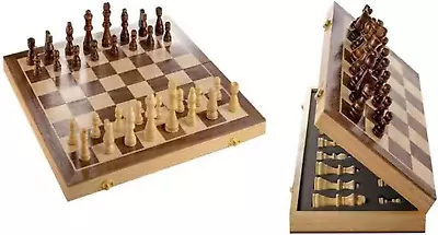 15'' Magnetic Wooden Chess Set Folding Board Handmade Portable Travel Chess  • $35.50
