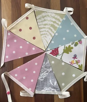 Handmade Oilcloth Bunting - Garden/Home Pink Garden - 2 Meters Double Sided • £16.50