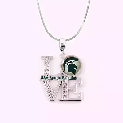 NCAA Michigan State Spartans 925 Sterling Silver Team Love Necklace /Rhinestones • $11