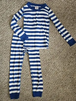 HANNA ANDERSSON Blue White Striped Long Sleeved Pajamas Boys 110 Size 5 • $16.88