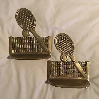 Brass Tennis Racket Ball And Net Bookends Sports Book Ends Bookends Vintage • $35
