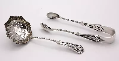 Victorian Cased Sugar Sifter Spoon And Sugar Tongs 1894/5 By Mappin & Webb. • $180.29