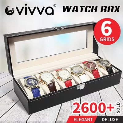 VIVVA 6 Grids Leather Watch Box Case Display Organizer Collection Storage Holder • $17.97
