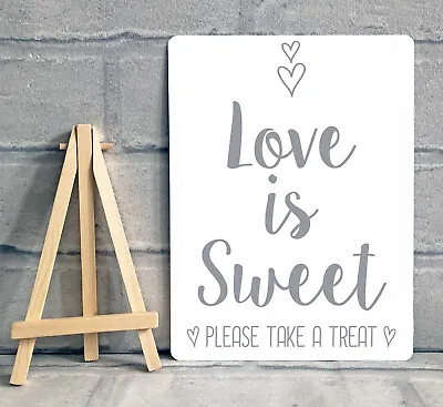 A5 Metal Love Is Sweet Candy Buffet Jar Table Sign - Grey / Black • £8.95