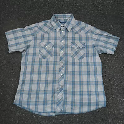 Wrangler Shirt Adult XL Extra Large Blue & Gray Plaid Snap Button Up Western Men • $12.59