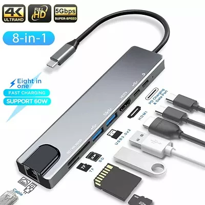 8in1 USB Type C Hub USB3.0 4K HDMI RJ45 SD/TF Dongle Adapter For Macbook Pro Air • $21.99