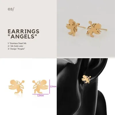 XP Fashion Stainless Steel 14k Gold Color Earrings  Angels  - Elegant Jewelry • £8.19