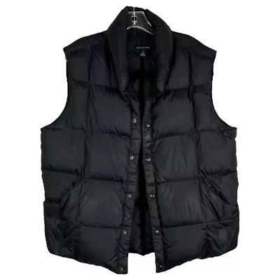 Lands End Mens Size Large 42 44 Puffer Vest Down Feathers Black Snap Up A • $32