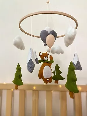 Nursery Mobile Handmade Baby Mobile With Bear Mountain Crib Mobile Cot Mobile • $74.90