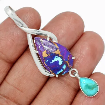 Composite Copper Purple Turquoise & Blue Mohave Tq. 925 Silver Pendant CP17390 • $0.99