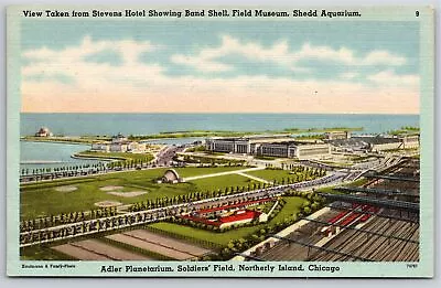 Chicago IL~Air View Field Museum Aquarium & Planetarium~Vintage Linen Postcard • $3.49