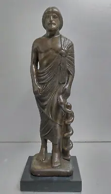 Asclepius Sculpture Statue On Black Marble Base Green Aged Color Effect • $99