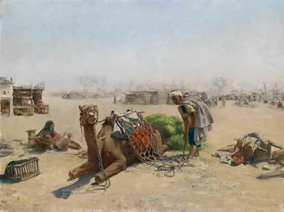 High Quality Art Oil Painting Middle East Arab People Figure With Animal Camel • $127.20