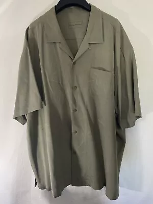 Tommy Bahama Shirt Mens 2XL Green Silk Hawaiian Textured Short Sleeve Button Up • $15.99