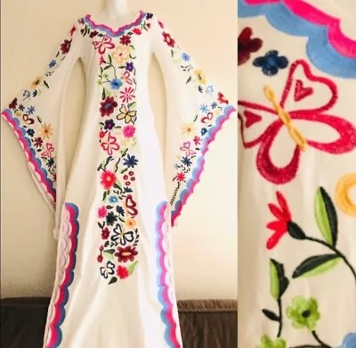 New Ibiza Pacha Mama EMBROIDERED Woodstock Style CAFTAN Maxi DRESS XXL • $419.99