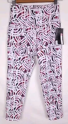 Kinesis High Rise Abstract Athletic Pocket Leggings White Purple Tribal - Small • $18