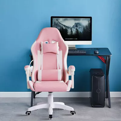 Racing Gaming Office Chair Swivel PU Leather Computer PC Desk Chair Pink White • £75.99