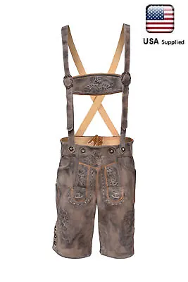 Bavarian Oktoberfest Lederhosen Lamb Antique Leather Men Tracht Matching Shorts • $98.99