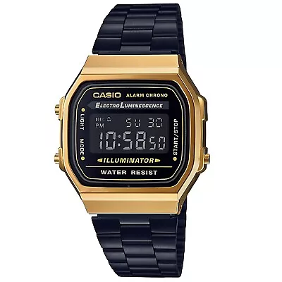 Casio A168WEGB-1B Black And Gold Ion Plated Retro Vintage Unisex Digital Watch • $119.95