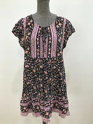 $63 • Buy Arnhem Byron Bay Australia Boho Bohemian Purple Navy Floral Short Dress 10 12
