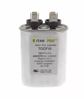 NEW Titan Pro Motor Run Capacitor Oval 10 MFD 440/370 VAC TOCF10 • $12.99