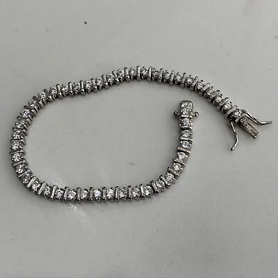 Vintage Estate  CZ 14k  White Gold Plated Tennis Bracelet Great 7.5 “ Long • $26