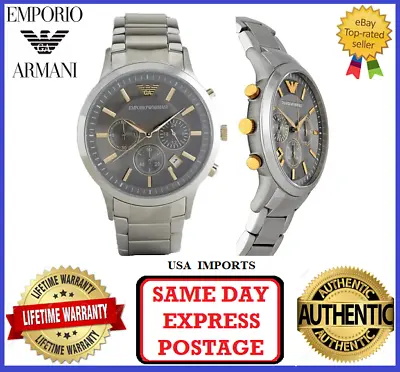 Emporio Armani AR11047 Classic Renato Silver Gold And Grey Mens Chrono Watch • $259.99