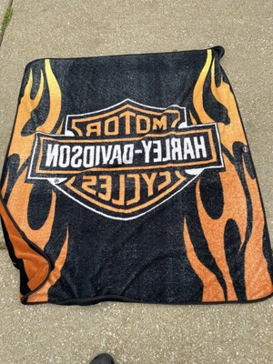 $19 • Buy Flames Harley Davidson Orange Black Throw Blanket Fire Bike Motorcycle
