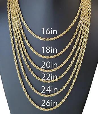 Stainless Steel Gold Plated  Rope Chain Necklace 4mm Size 16  To 26  Unisex Men • $5.99