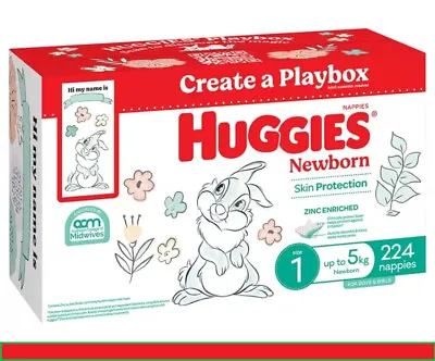 $83.50 • Buy Huggies Unisex Ultimate Nappies Size 1 Newborn (Up To 5 Kg) 224 Nappies